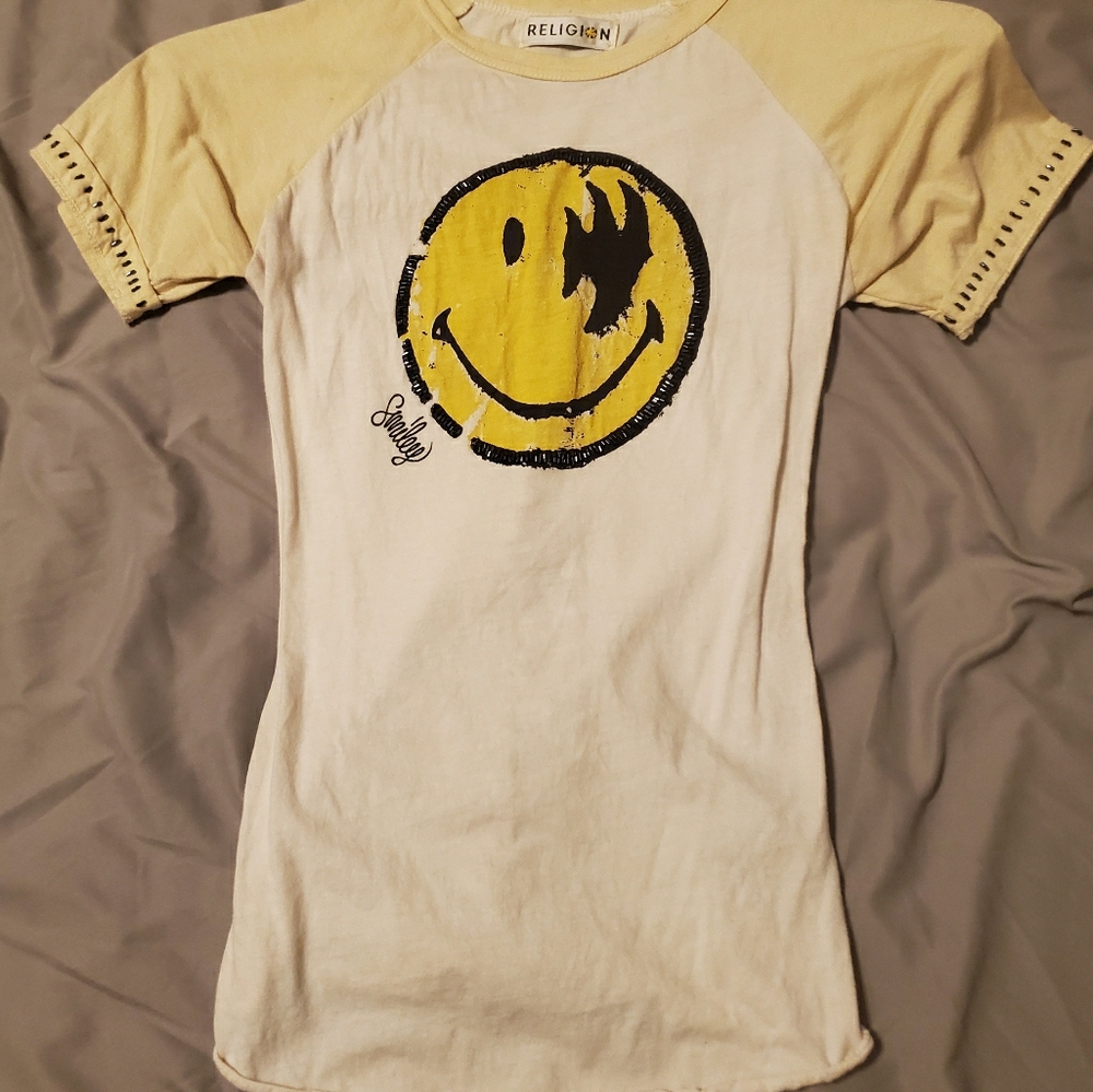 Womens RELIGION 'Smiley' Shirt, Size 1